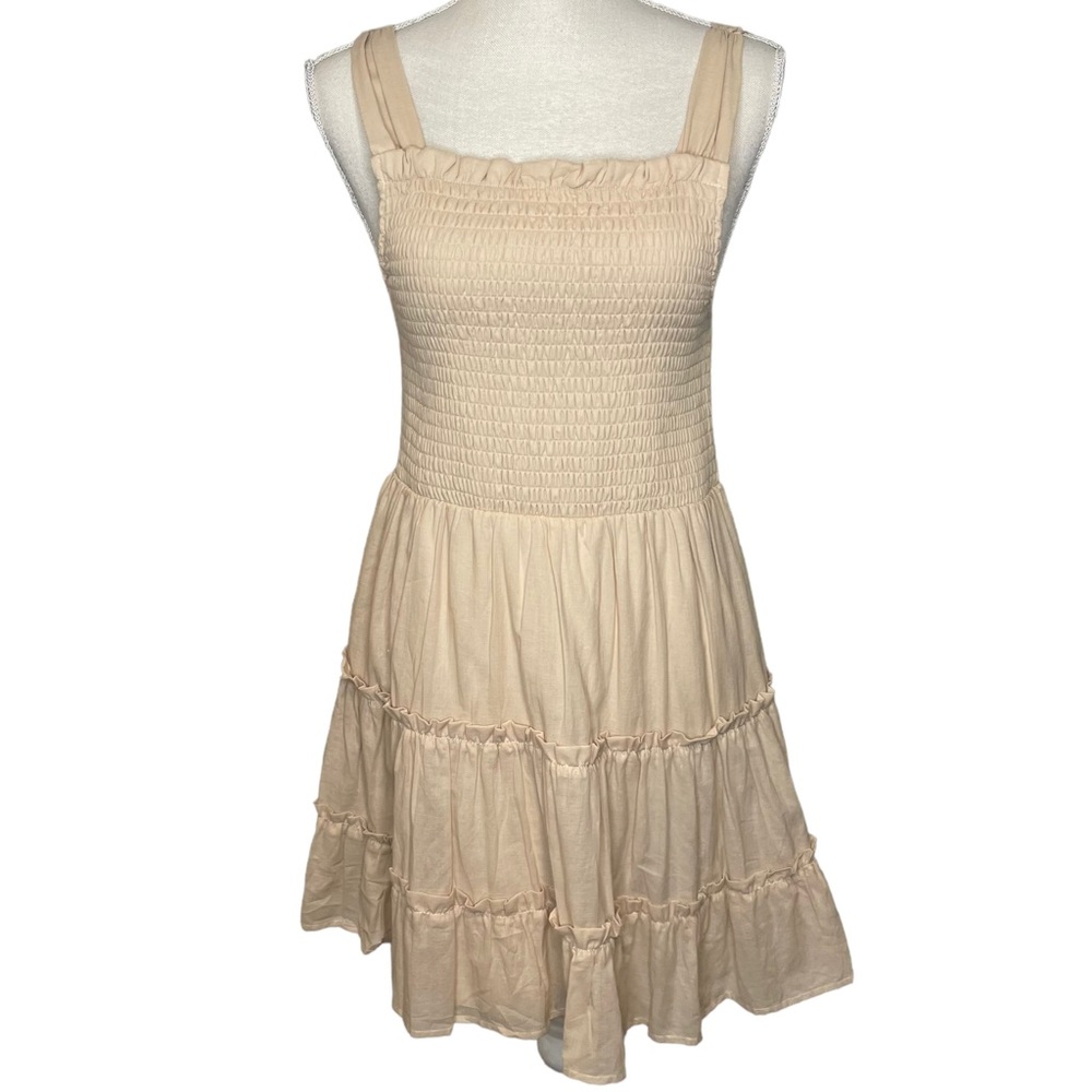 Wild Fable Cream Sleeveless Smocked Top Tiered Dress Medium NWT